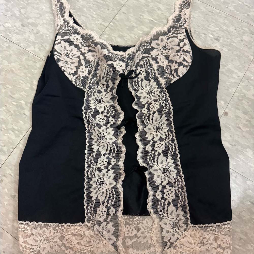 Vintage 1960s Lace Trim Black Camisole